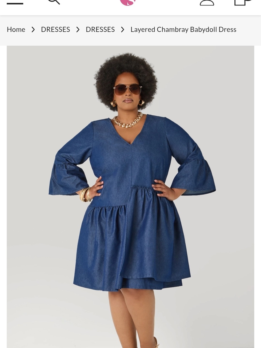 Ashley Stewart Denim Blue Layered Babydoll Dress